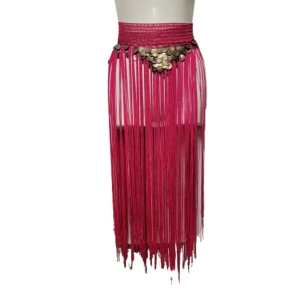 Hip Skirt Belly Dance Tassels Fringe Skirt Bellydance Coins and Fringe Hip Scarf - Picture 7 of 11